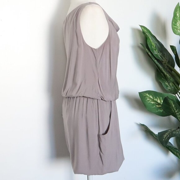 Theory Jaylyn Gray Draped Cowl Neck Asymmetric Strap Pocket Tank Mini Dress 4 - Picture 7 of 11